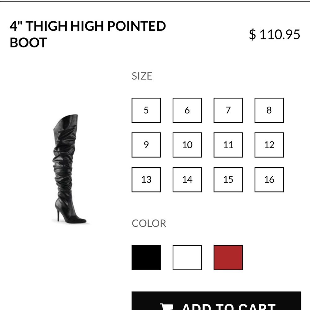 4" Thigh High Pointed Black Boot
